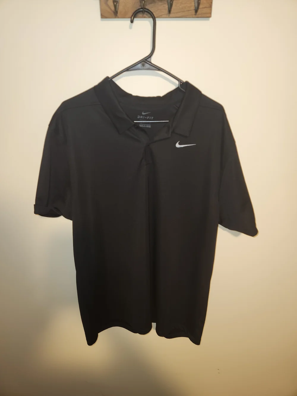 Nike Black Men's Dri-FIT Polo with White Swoosh